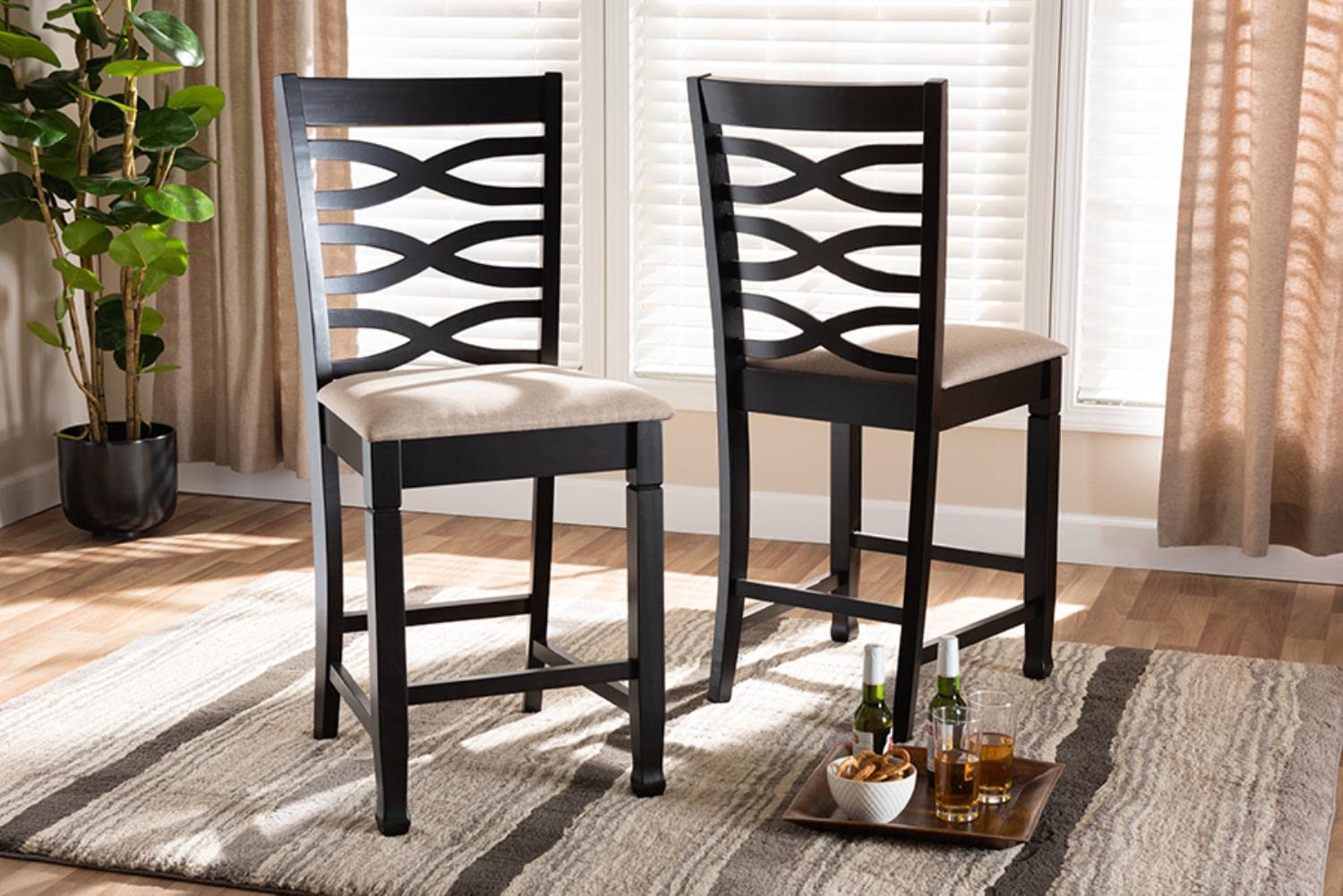 Baxton Studio Lanier Modern and Contemporary Sand Fabric Upholstered Espresso Brown Finished Wood Counter Height Pub Chair Set